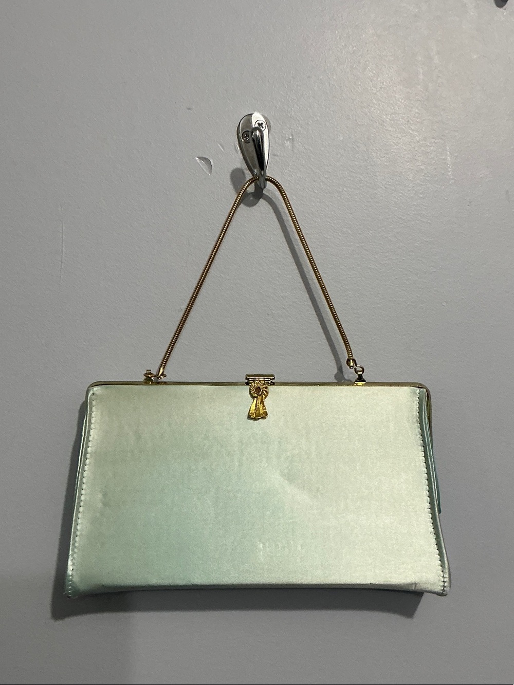 Elegant Vintage 1940s Mint Green Satin Top-Handle Evening Bag